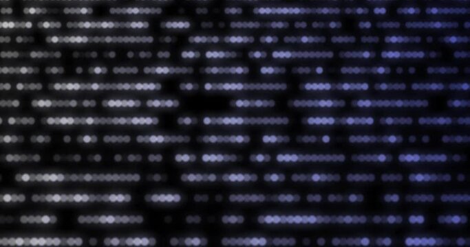 Abstract background concept for data network and analysis. Grid of glowing bright point and geometric pattern moving on dark background. Technology data visualization transfer. Connection and network