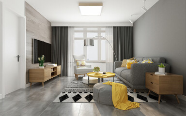 3d render. Modern living room interior.