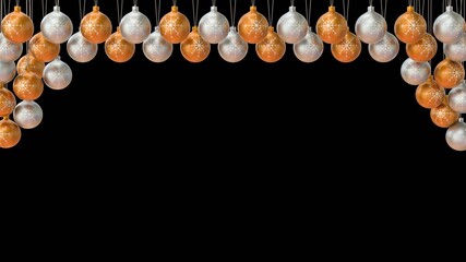 Gold and silver Christmas balls isolated on black background. 