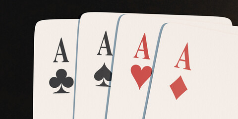 four aces cards on dark background gamble success winning concept 3d render illustration