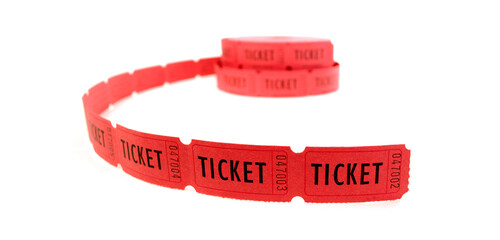 Roll of Red Tickets on White Background
