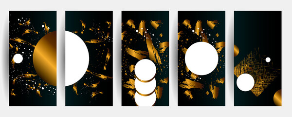 Obraz na płótnie Canvas Set of vector black and gold design templates set for Brochures elegant brochure, card, background, cover. Black and golden marble texture. Geometric frame