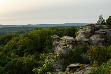 Fototapeta na wymiar View out over the Garden Of The Gods as sunset approaches. Shawnee National Forest, Illinois.