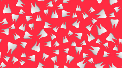 Endless seamless pattern of medical scientific medical items dental tooth on a red background. illustration