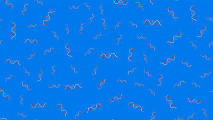 Endless seamless pattern of medical scientific medical objects spirals of dna molecules on a blue background. illustration