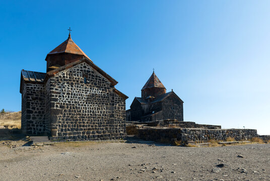 Scenic view of an old Sevanavank church in Sevan, on sunny day