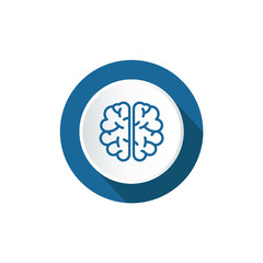 Brain icon in blue circle. Brain vector flat symbol on white background.