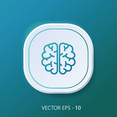 Brain Icon on Square blueInternet Button Original Illustration.