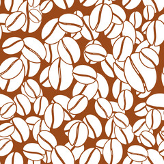 Brown coffee beans. Coffe seamless vector pattern. Suitable for wrapping paper, fabric printing, coffee shop, restaurant, cafe.