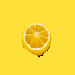 Torn hole on a yellow background and lemon