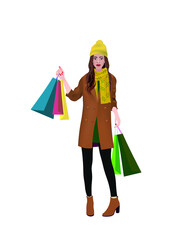 Girl holding shopping bags. vector