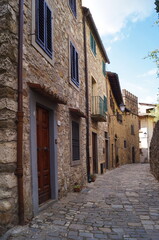 Typical street in the ancient medieval village of Montefioralle, Tuscany, Italy