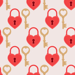 Seamless pattern to Valentines Day. Key and padlock from the heart vector illustration.