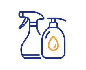 Cleaning liquids line icon. Antiseptic spray sign. Washing symbol. Quality design element. Line style cleaning liquids icon. Editable stroke. Vector