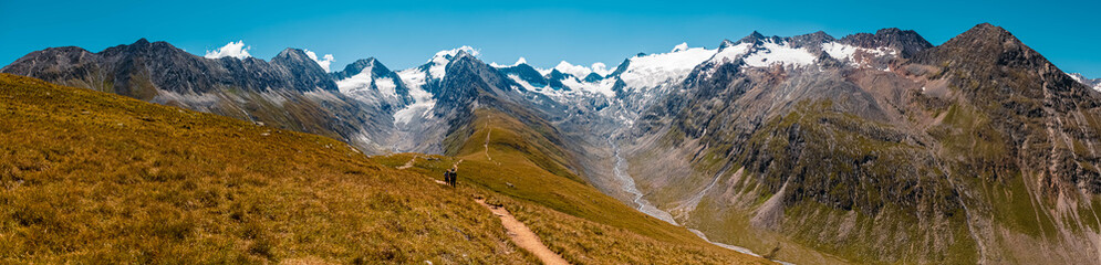 High resolution stitched panorama of a beautiful alpine view at the famous Hohe Mut summit, Obergurgl, Oetztal, Tyrol, Austria