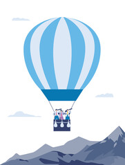 Fototapeta premium Business people with spyglasses on hot air balloon a vector illustration