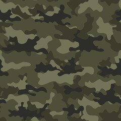Fototapeta premium Camouflage army pattern khaki background. Forest style