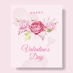 Romantic  happy valentine's day card background with hearts and flowers premium Vector
