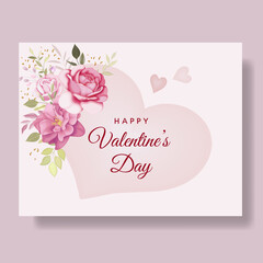 Romantic  happy valentine's day card background with hearts and flowers premium Vector
