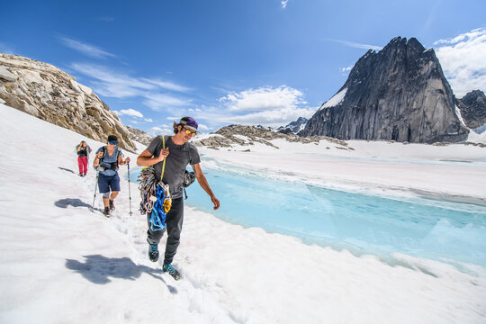 Climbers walking in Bugaboo Provincial Park, British Columbia, Canada