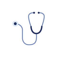 Flat stethoscope icon isolated on white background. Blue cartoon device