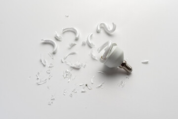 a broken crashed light bulb isolated, a concept of business problem and bankruptcy