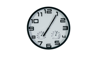 Seven o'clock on the white wall clocks (isolated)