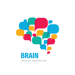 Vector logo brain creative inspiration design. Intellect mind sign. Speech bubbles. Brainstorm communication. 