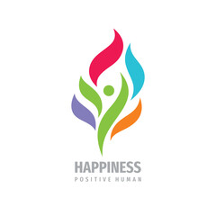 Obraz premium Happiness people logo design. Postive emotion concept sign. Abstract human character creative logo. Wellness healthcare icon. Vector illustration.
