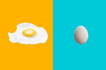 simple flying floating fried egg isolated on pastel color background, trendy minimalistic design