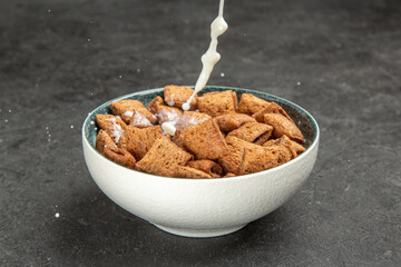 front view pillow cookies inside plate on a dark background milk sweet breakfast