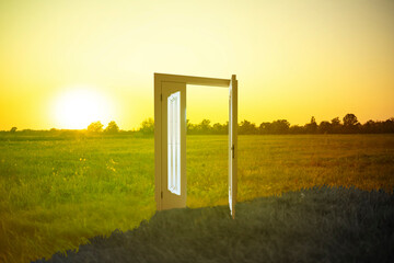 opened door into the new workld, entrance to another life creative idea
