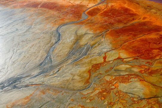 Spain, Andalusia, Aerial view of acidic Rio Tinto river