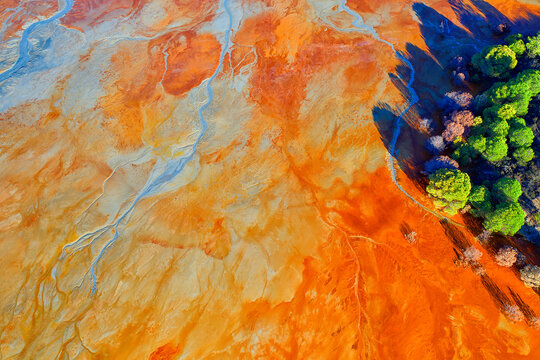 Spain, Andalusia, Aerial view of acidic Rio Tinto river