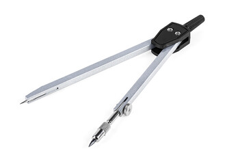 Metal compasses for drawing, isolated on a white background. Carpenter's compass, hand delimiter, draftsman instrument.