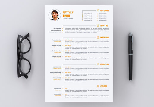 Resume Layout with Orange Accents