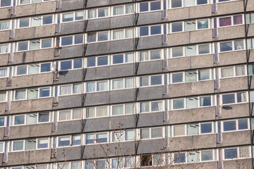 Facade of a tower block Lulworth at the Agar Grove Estate in London	
