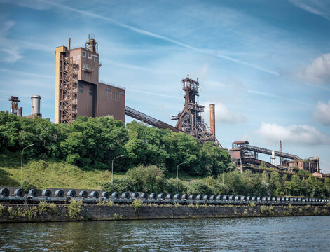 Belgium, Wallonia, metal industry on bank of Meuse