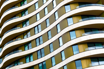 Architectural abstract, exterior of a modern apartment Riverwalk in Vauxhall, London