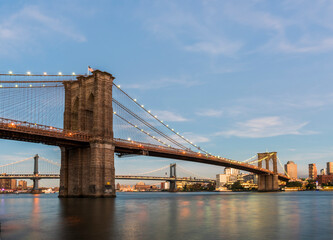 Brooklyn Bridge at sunset view. New York City, USA.