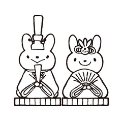 うさぎのひな祭り・ぬりえにもなる白黒イラスト