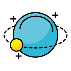 planet with one satellite orbiting around line and fill style icon vector illustration design