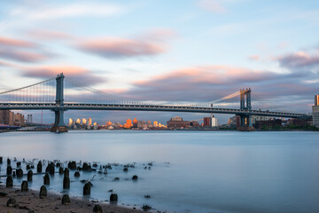 Manhattan Bridge at sunset view. New York.