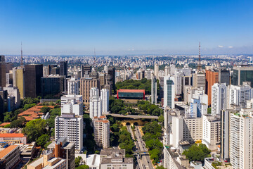 9 de july avenue with Sao Paulo arts museum in the center, Sao Paulo, Brazil