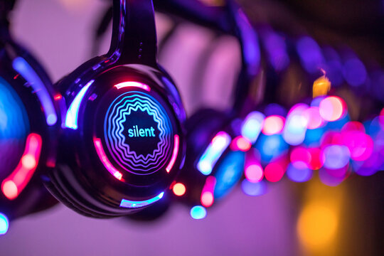 Colorful Silent Disco Headphones ready to be used at an event