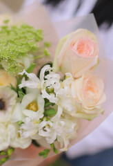 Flower composition. Macro photo. Wedding decor. A Beautiful bouquet of fresh flowers.