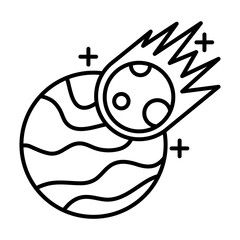meteorite flying and planet line style icon vector illustration design