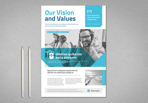 Business Flyer Layout with Cyan and Blue Elements