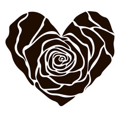 Valentine's Day. Postcard. Heart of black color in the form of a rose. Stock vector illustration in flat style isolated on white background.