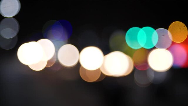 Colourfull bokeh effect in night city streets at Taipei, Taiwan. Mid angle, static movement, slow motion, HD.